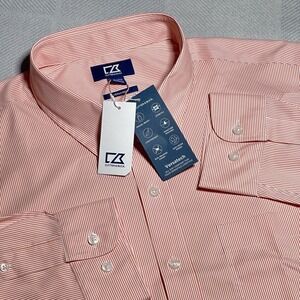 NEW Cutter & Buck Versatech Button Down Shirt Mens 1XB Pinstripe Performance E5‎